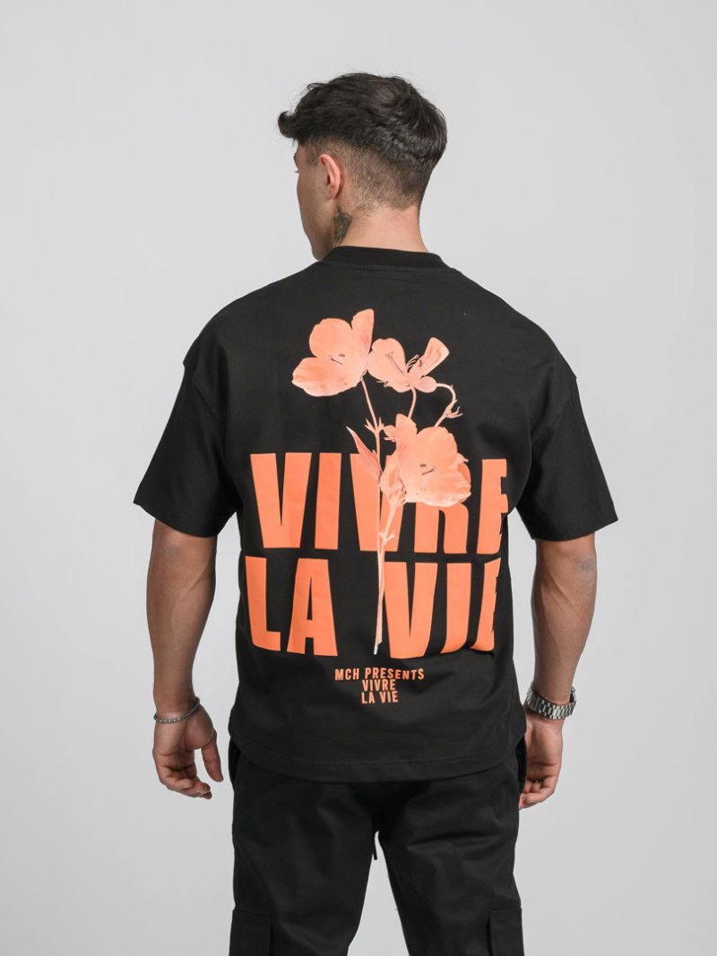 Мъжка овърсайз тениска Vivre La Vie Черна