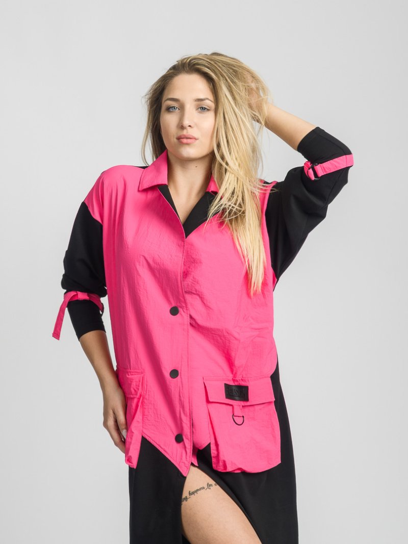 Дамски овърсайз шлифер с гръб от трико Re Collection Be Different Розов