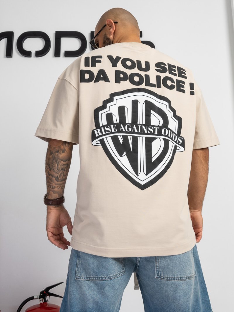 Мъжка овърсайз тениска Da Police Бежова