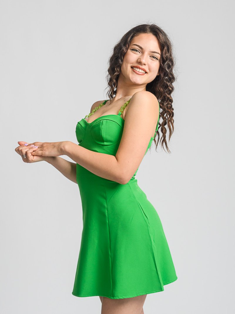 Къса рокля с тънки презрамки и сърцевидно деколте без чашки Party Girl Зелена