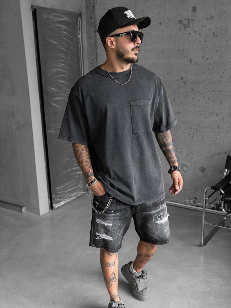 Mens oversized t-shirt  Poket  Gray