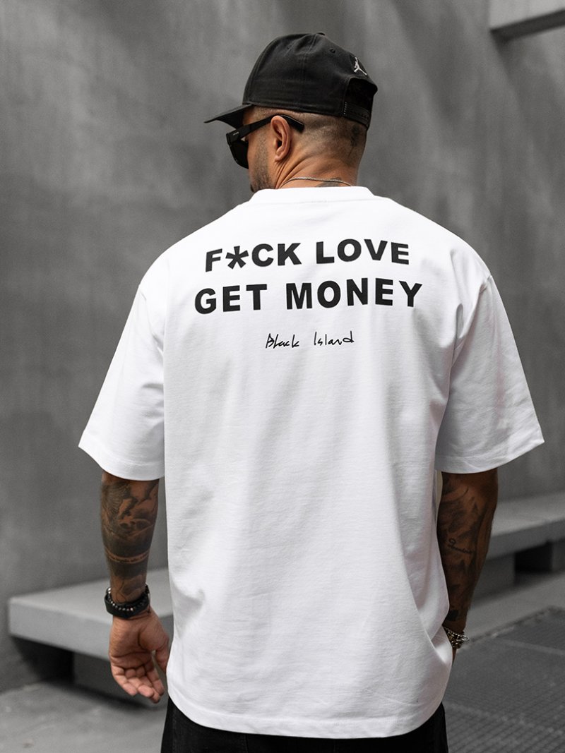 Mens oversized t-shirt  No Love - Get Money  White