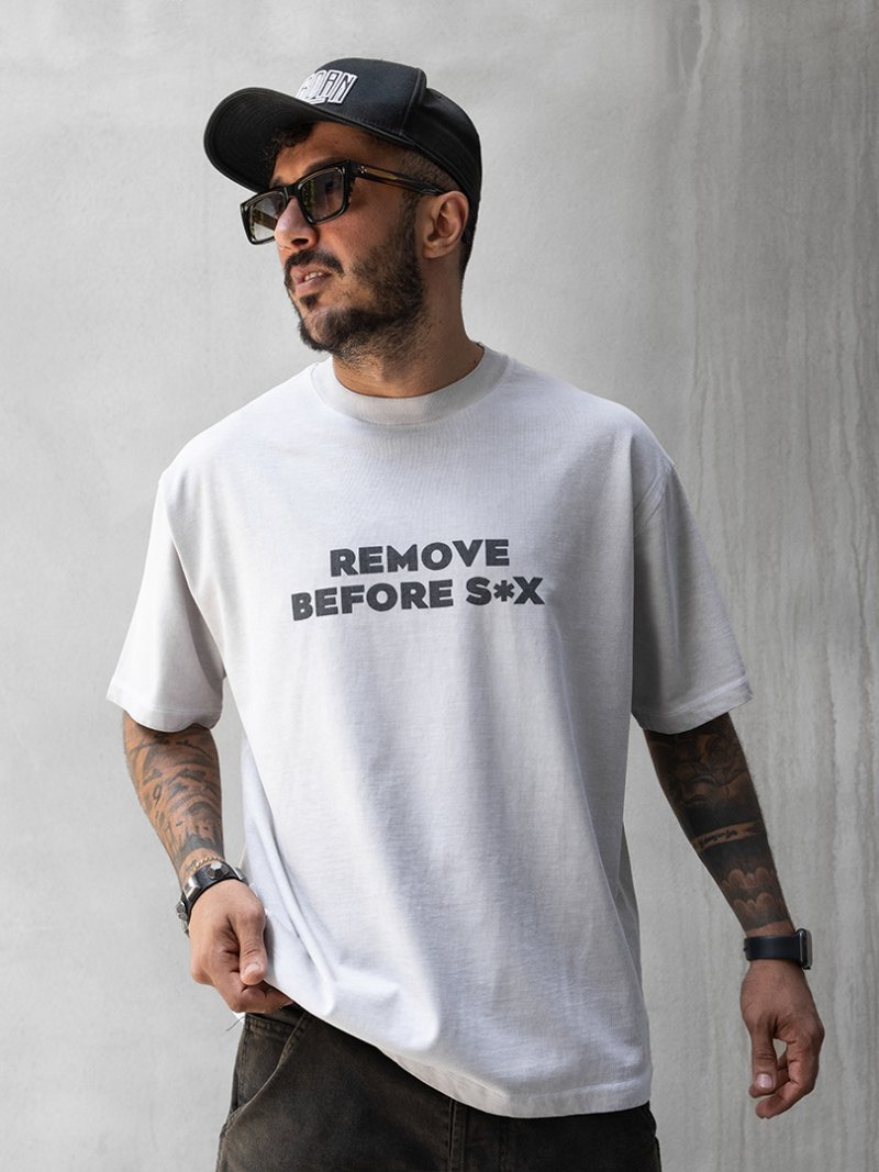 Mens oversized t-shirt  Remove Before  Gray