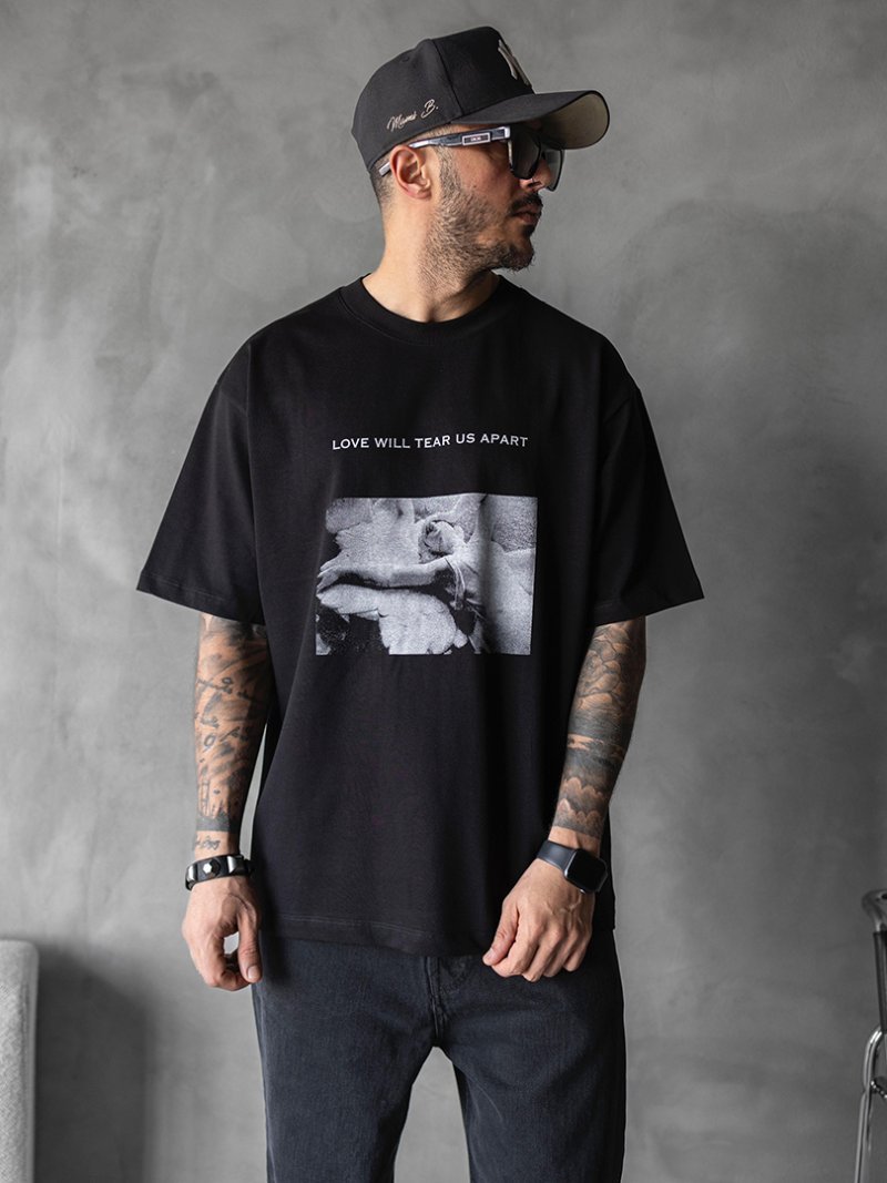 Mens oversized t-shirt  Love will tear us apart  Black