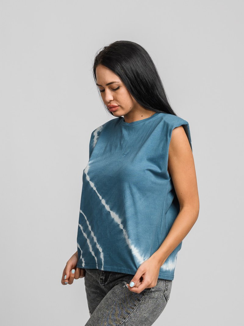 Дамска овърсайз тениска с японски ръкав и подплънки Синя