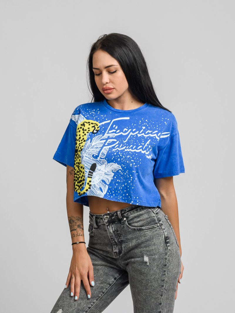 Дамска овърсайз тениска Tropical Къса Синя
