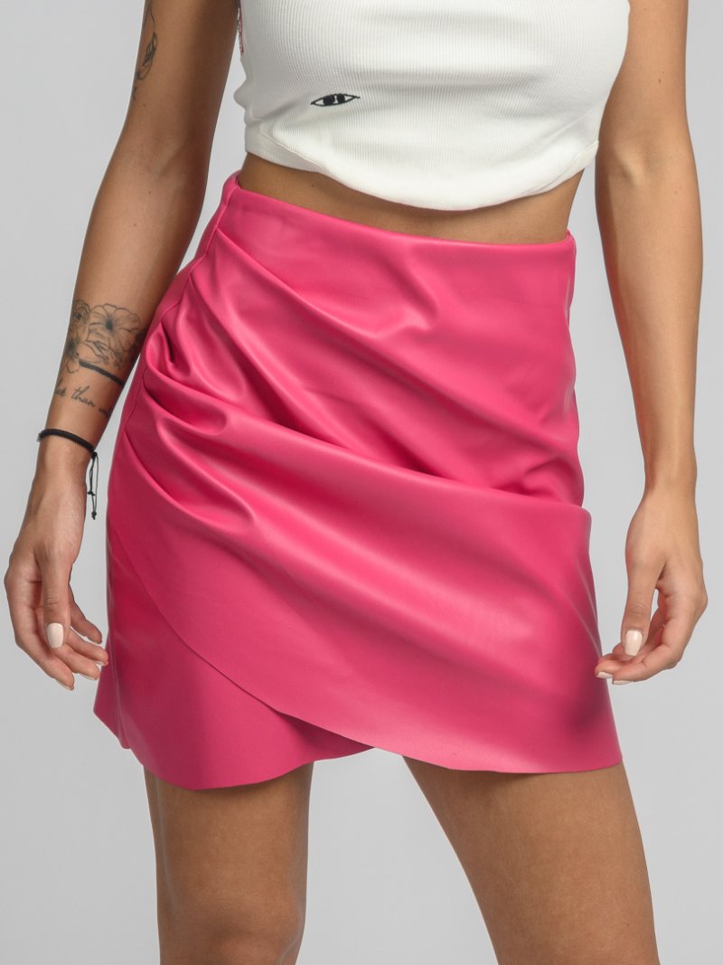 Дамска кожена пола с прехлупване Your Choice Розова