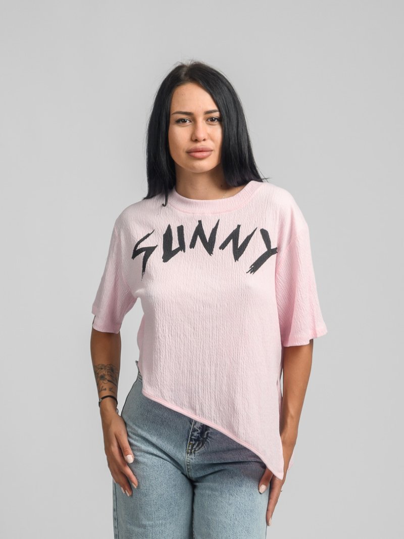 Дамска овърсайз тениска асиметрична Sunny Розова