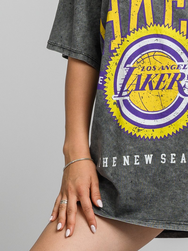 Дамска овърсайз тениска One Size - Lakers с дупки  Сива
