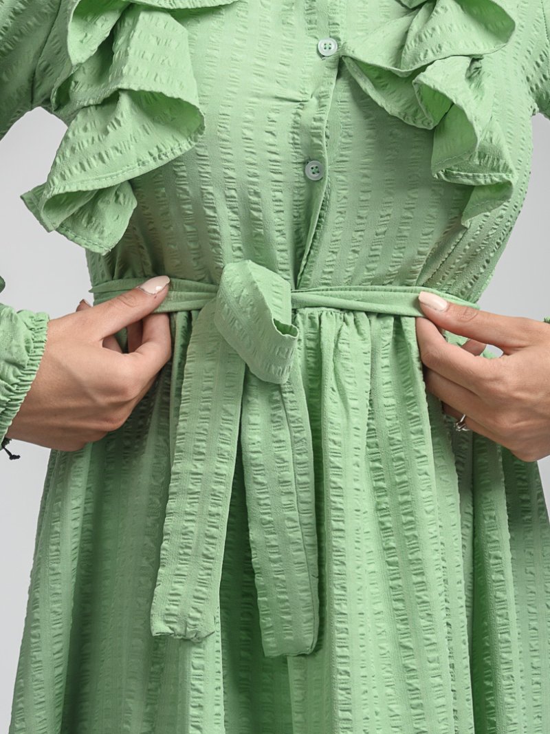Дамска дълга рокля тип ри с набор и колан Simple Зелена