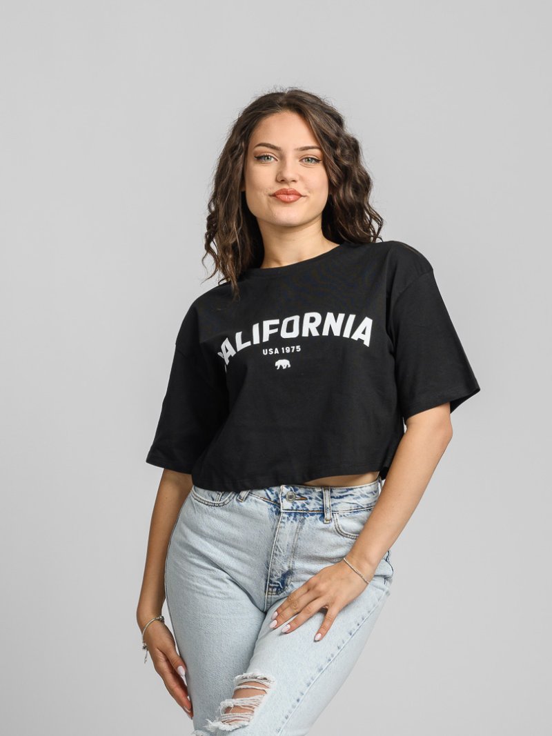 Дамска овърсайз къса тениска с щампа California Черна