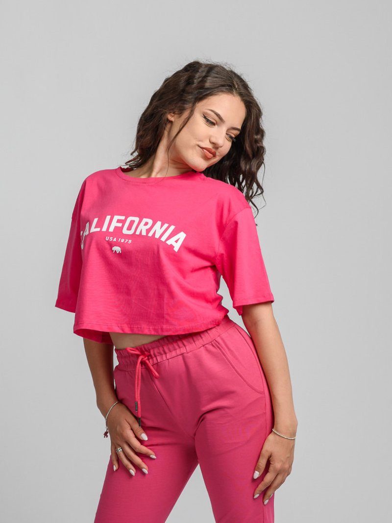 Дамска овърсайз къса тениска с щампа California Розова