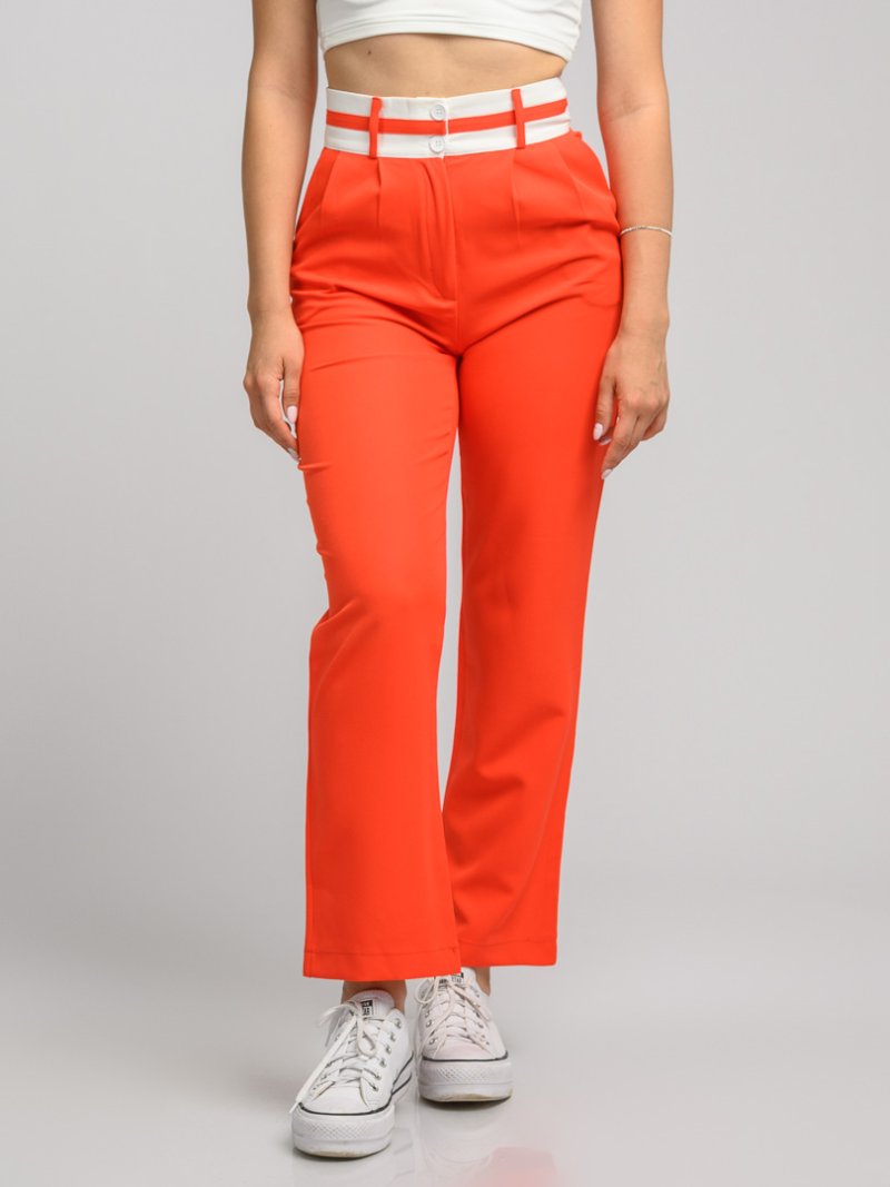 Дамски панталон със широк колан и странични джобове So You Оранжев