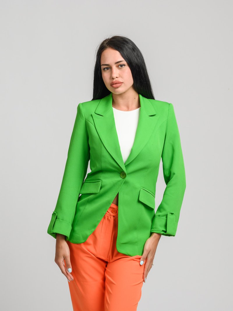 Дамско калсическо сако с подплънки и едно копче For Every Style Зелено