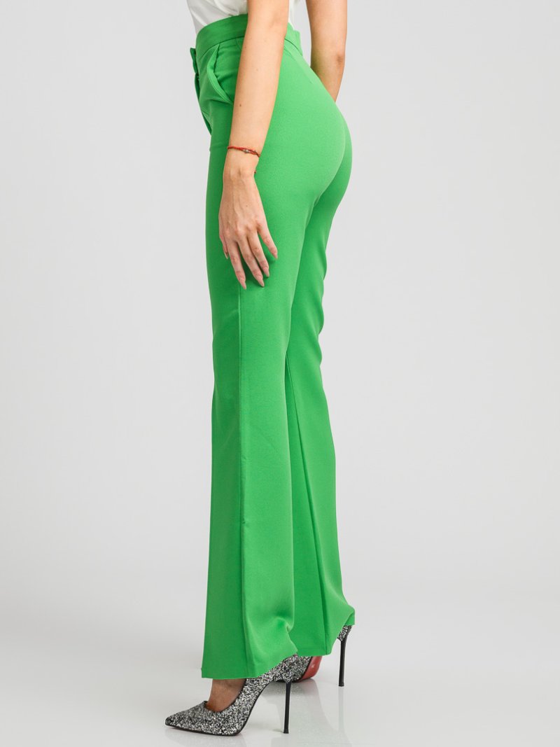Дамски панталон с висока талия и цепки Green Зелен