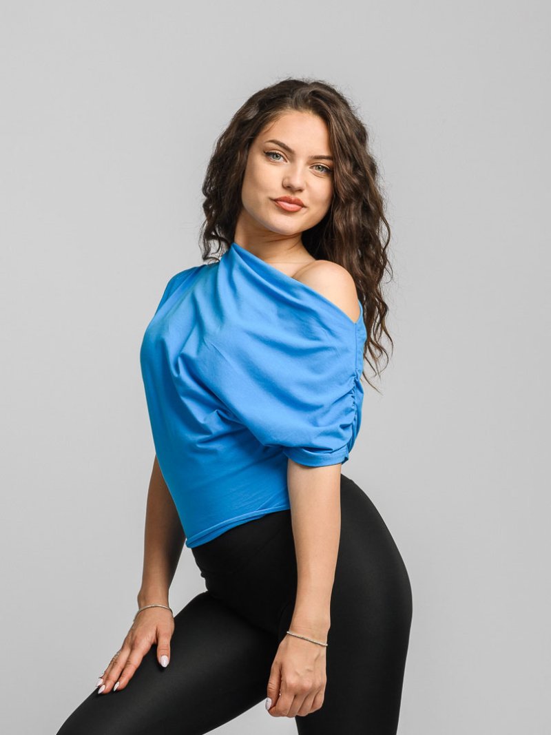 Дамска асиметрична тениска изчистен модел Синя