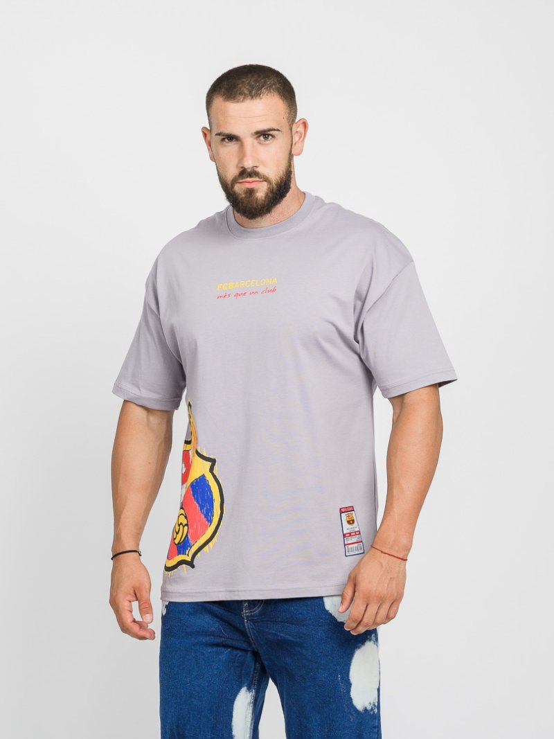 Мъжка овърсайз тениска с щампа Barcelona Сива