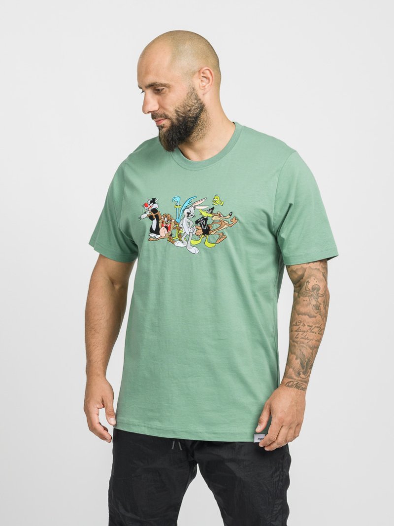 Мъжка тениска с бродерия Lonely Toons Зелена