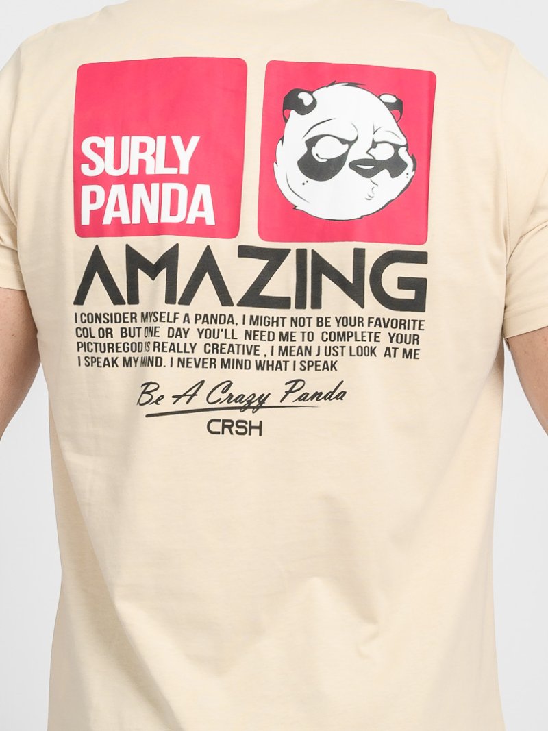 Мъжка тениска с щампа Surly Panda Бежова