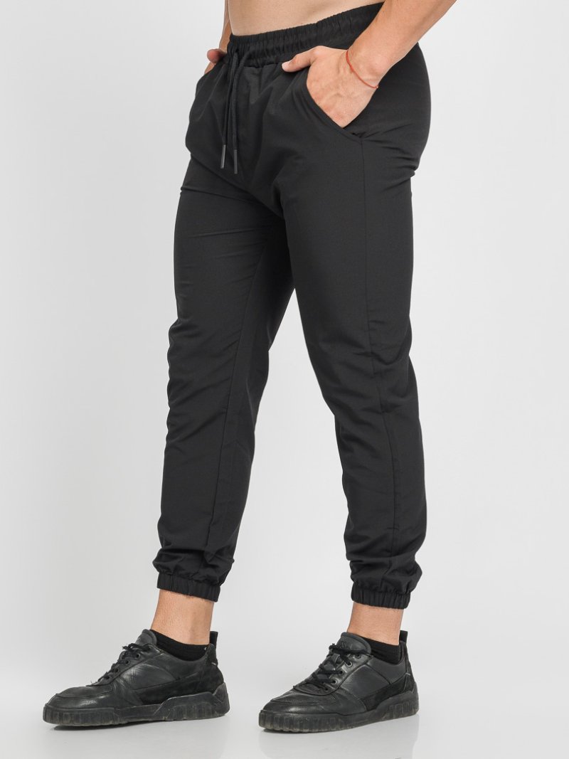 Мъжки спортно-елегантен панталон Crash с ластик Черен