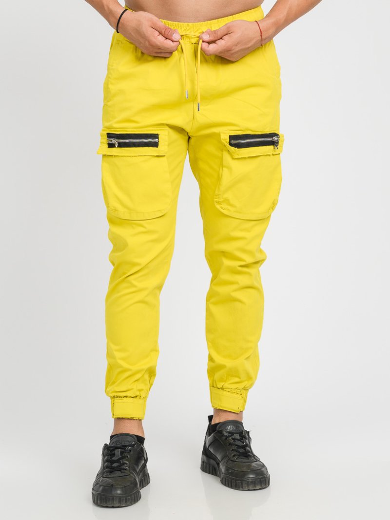 Мъжко спортено долнище с предни джобове Жълто