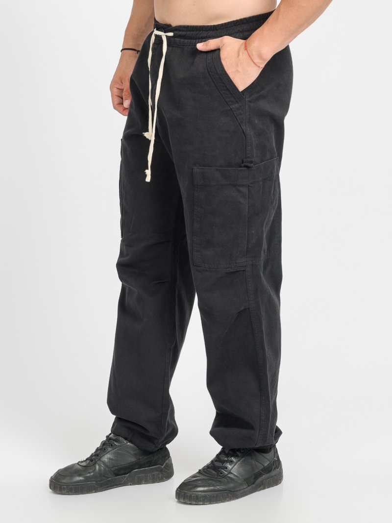 Мъжки карго панталон странични джобове и връзки Catch It Черен
