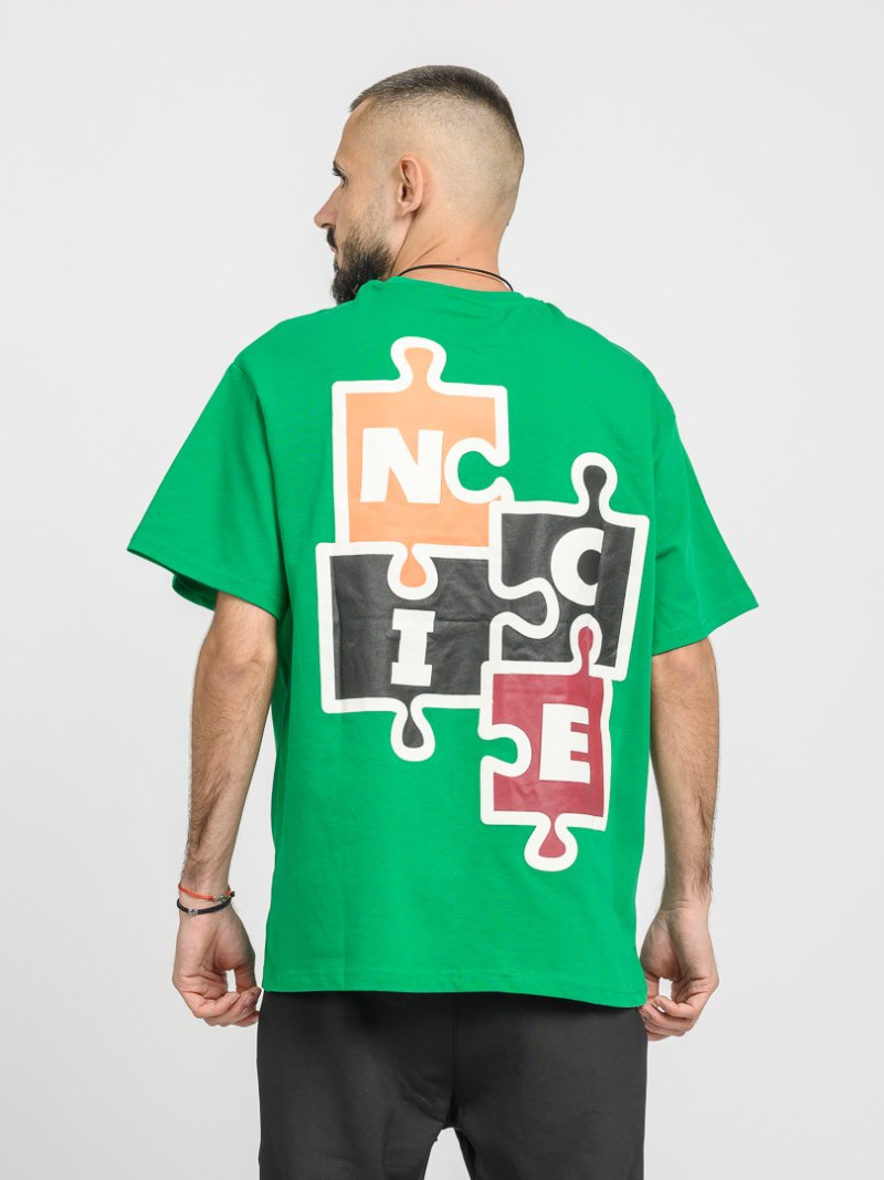 Мъжка овърсайз тениска Puzzle Зелена