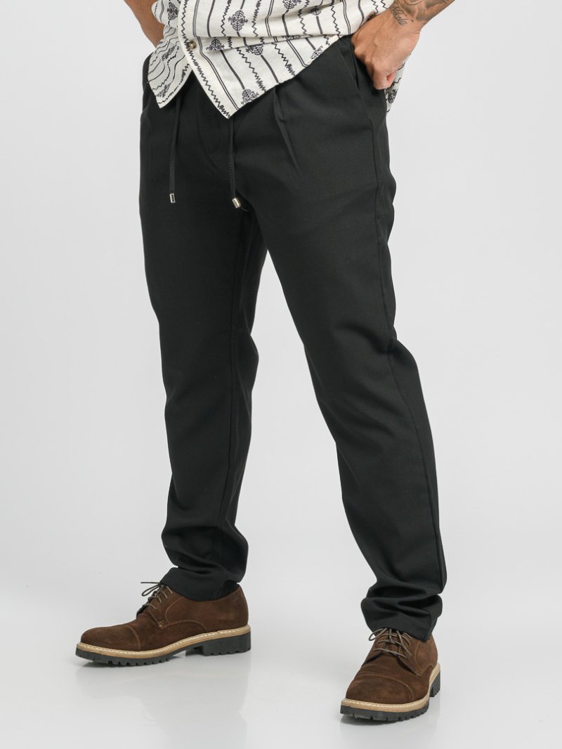 Мъжки спортно-елегантен панталон с връзки Черен