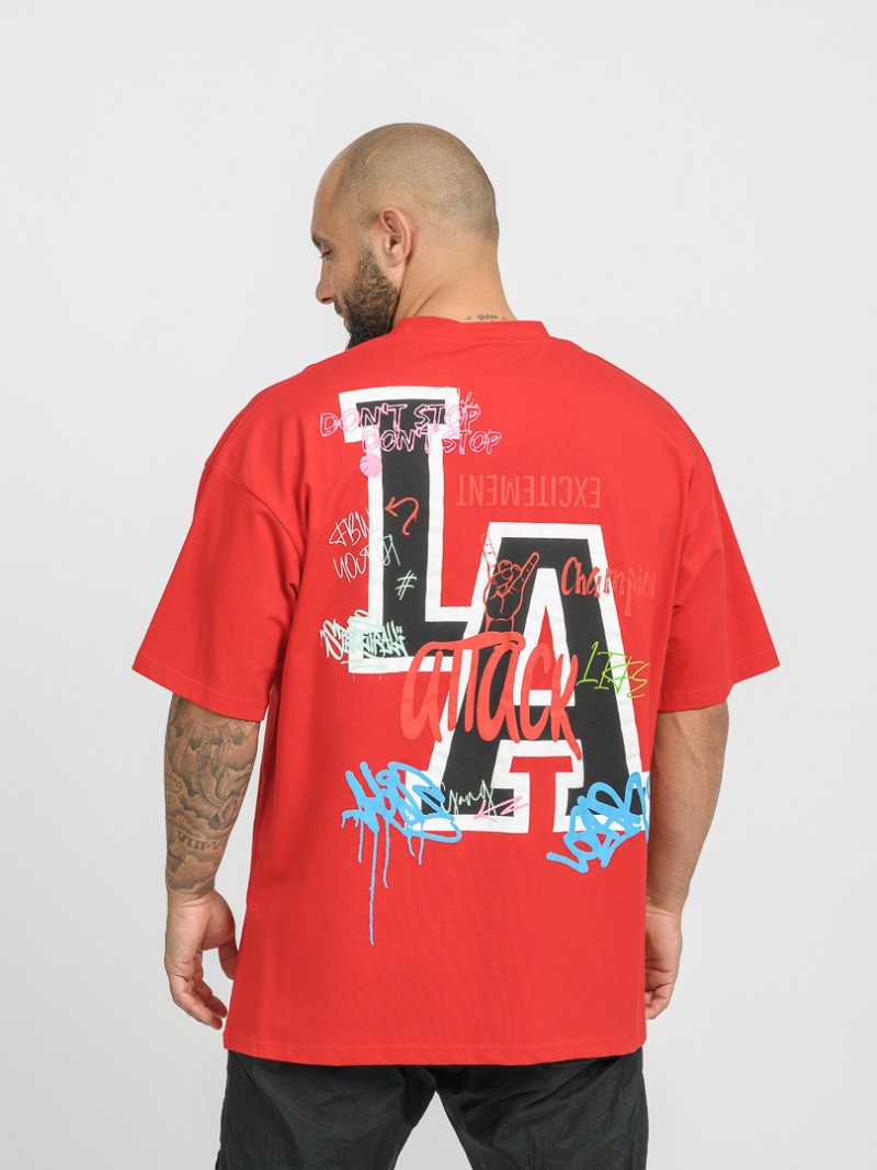 Мъжка овърсайз тениска с щампа LA Червена
