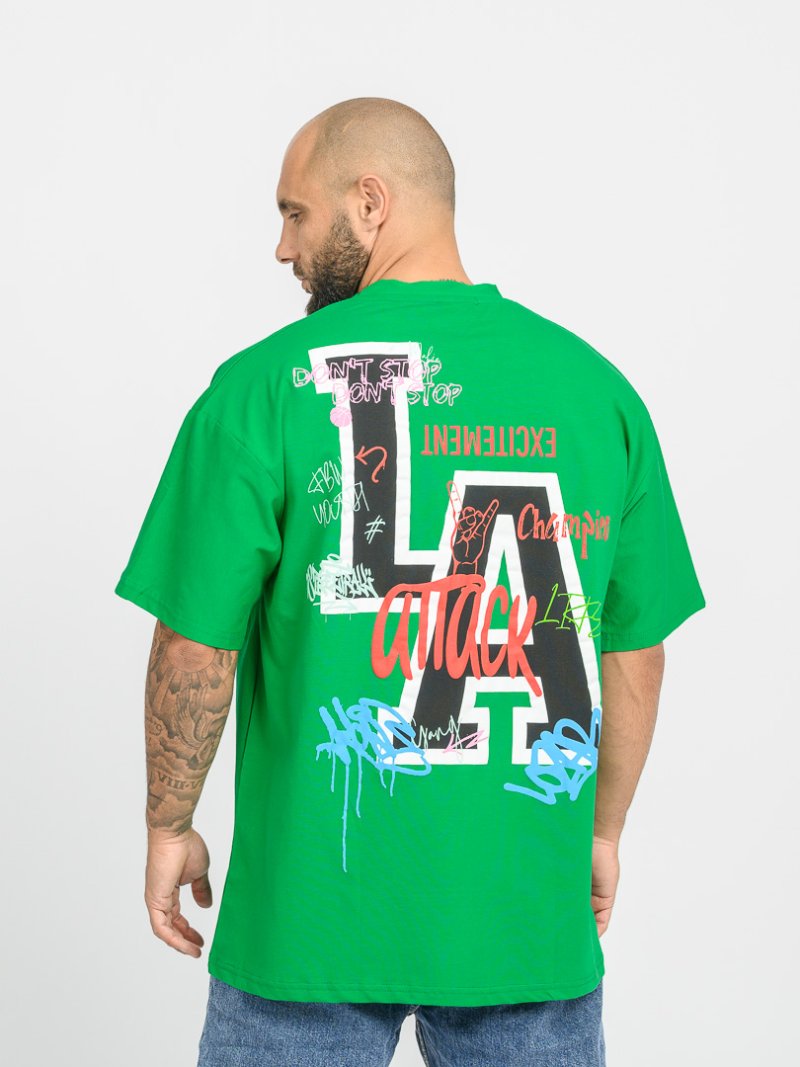 Мъжка овърсайз тениска с щампа LA Зелена