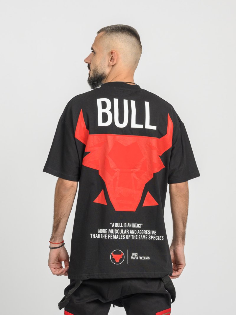 Мъжка тениска с щампа Bull Черна