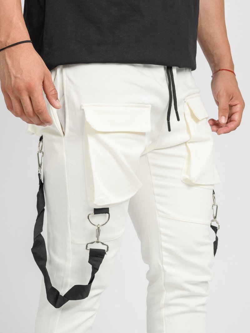 Мъжки карго панталон с предни джобове и колани Gangster Бял