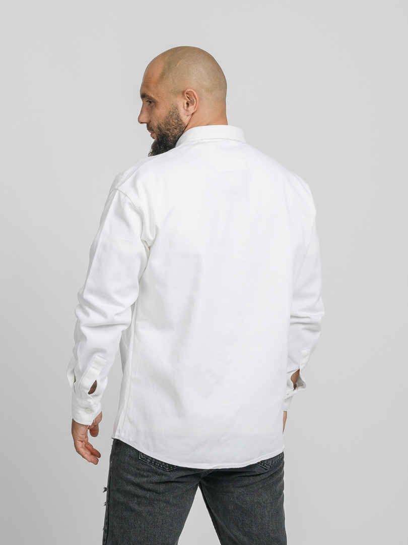 Мъжка дънкова риза с предни джобове Класическа Бяла