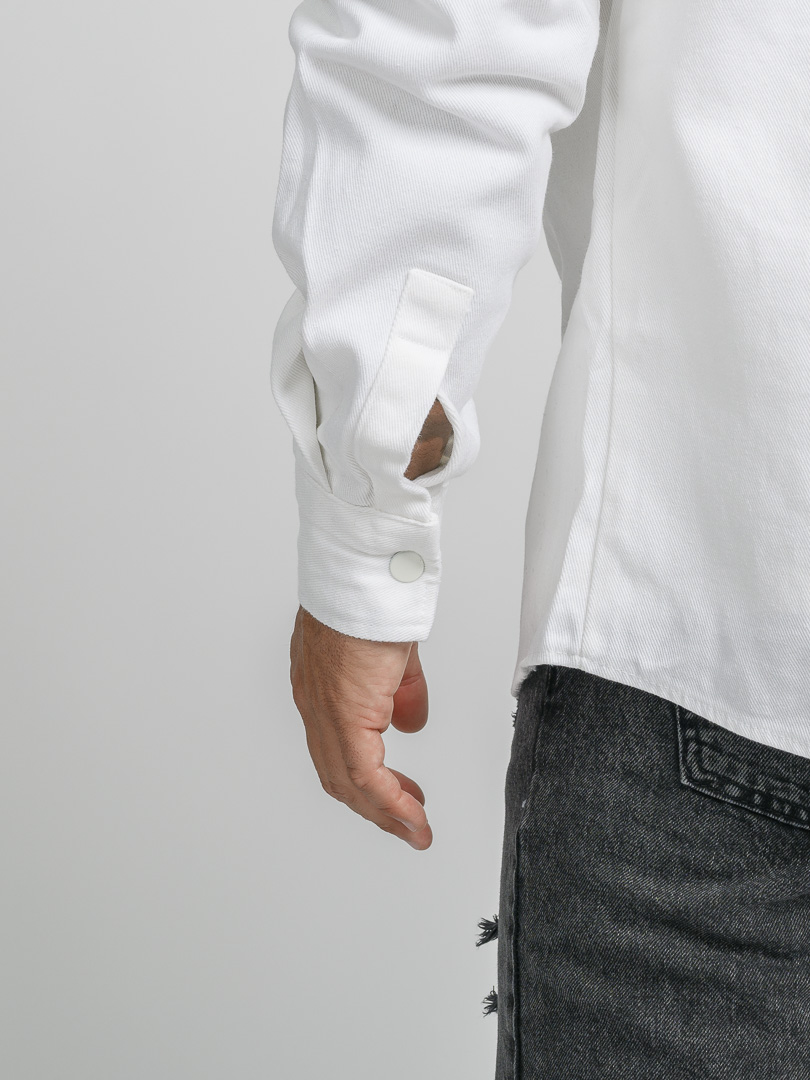 Мъжка дънкова риза с предни джобове Класическа Бяла