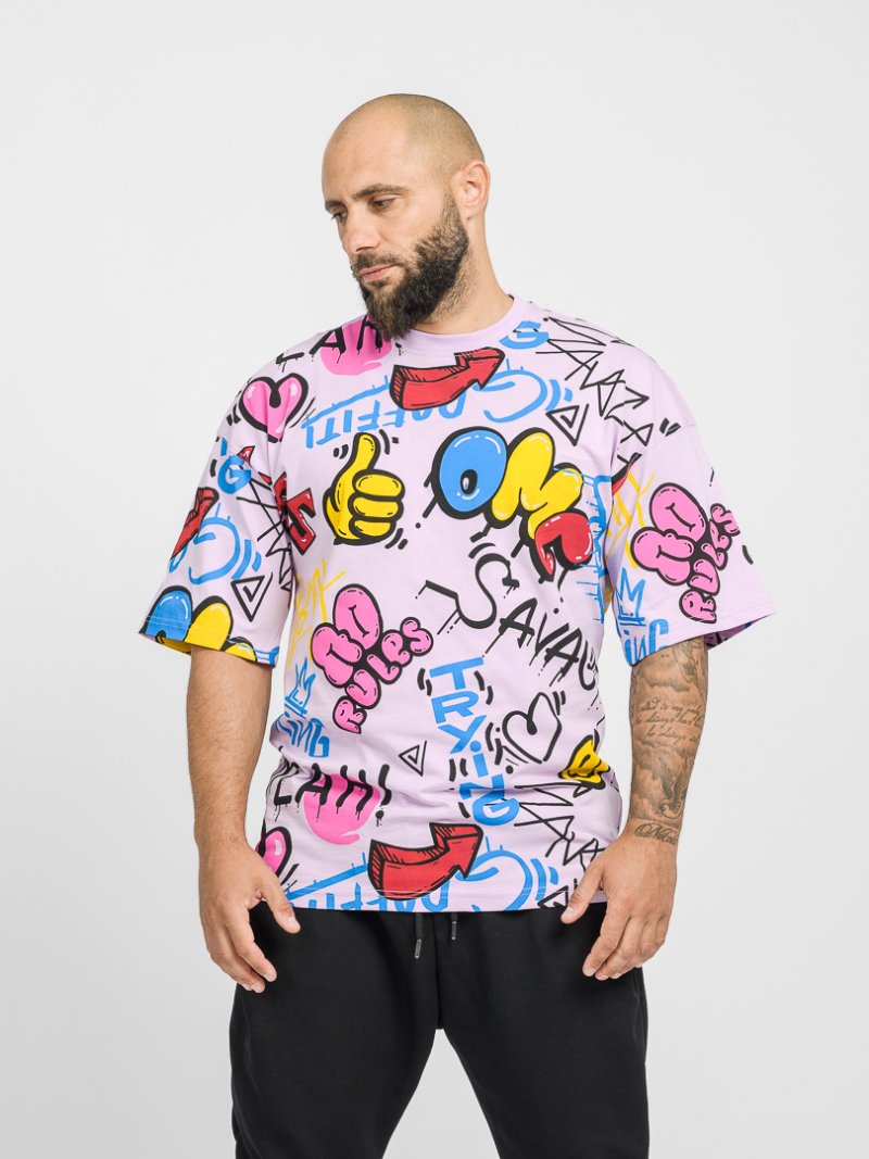 Mens oversized t-shirt with print  Graffiti  Pink