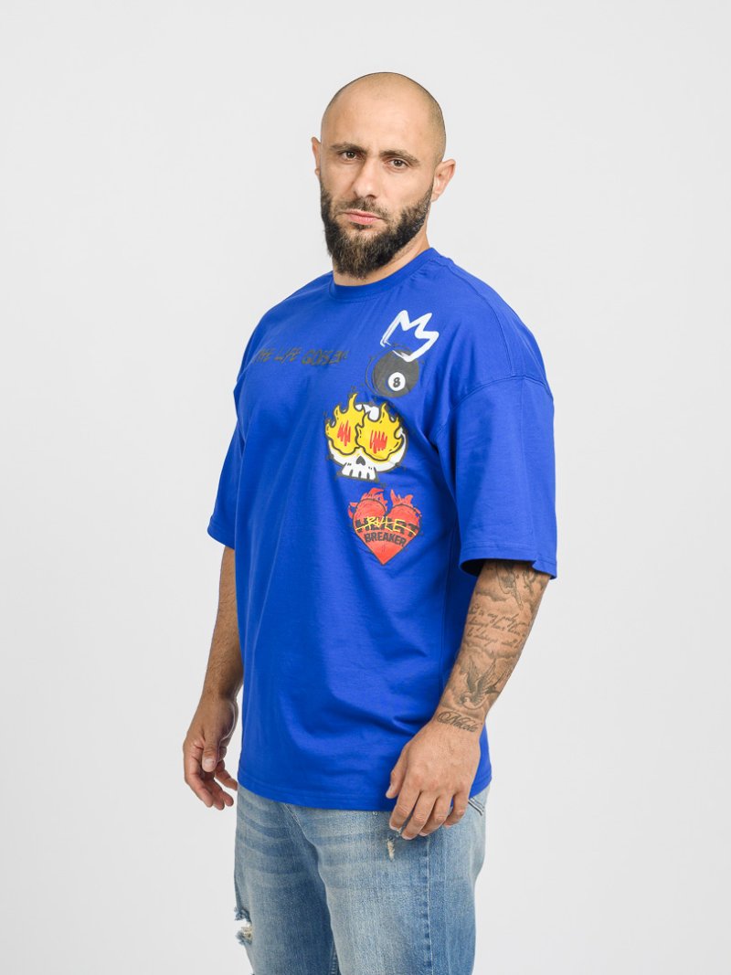 Мъжка овърсайз тениска с щампа Heart Braker Синя