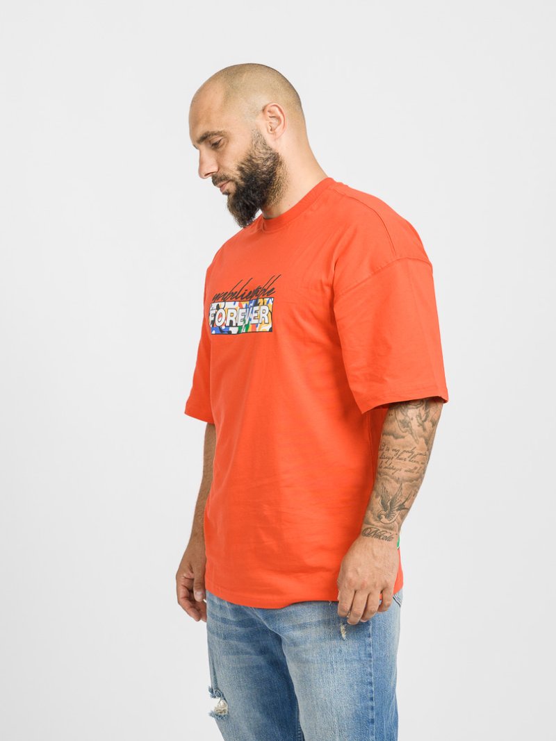Мъжка овърсайз тениска с щампа Forever Оранжева