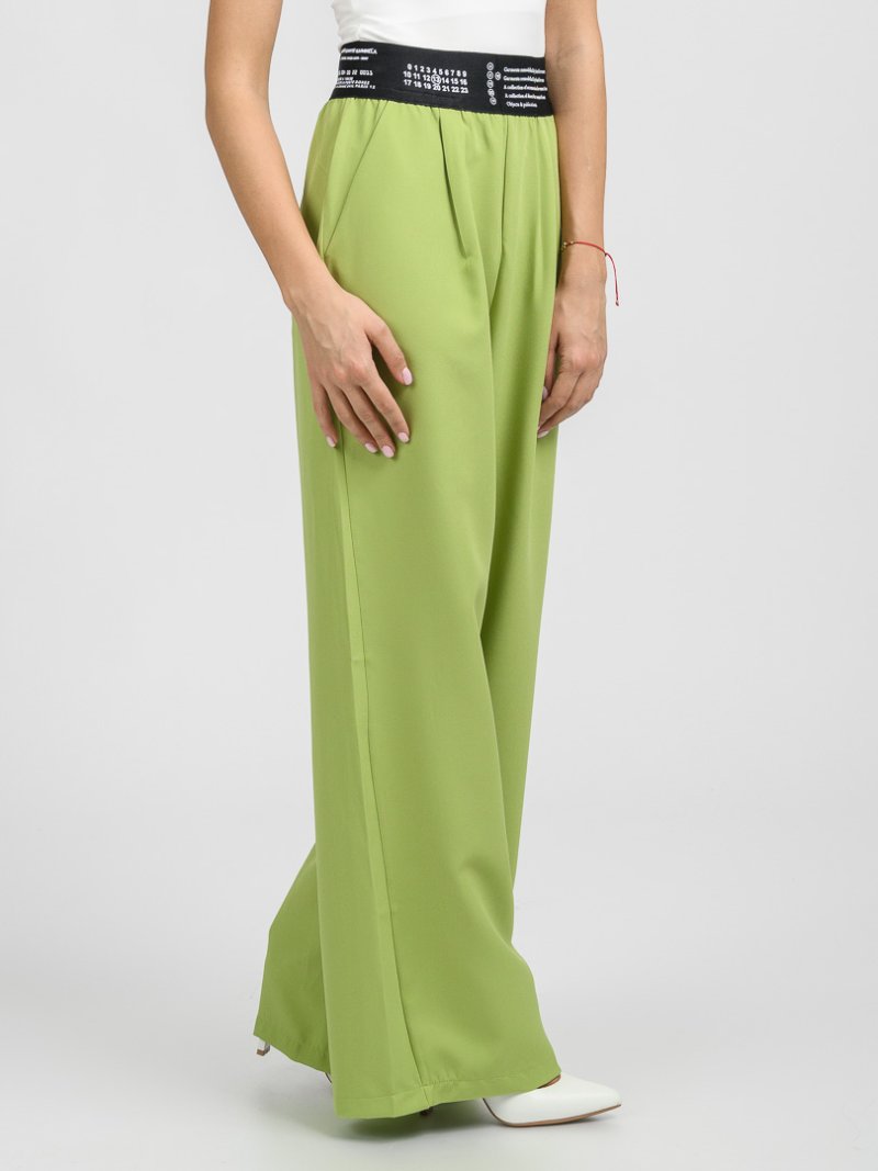 Дамски панталон с ластик широк Maison Зелен