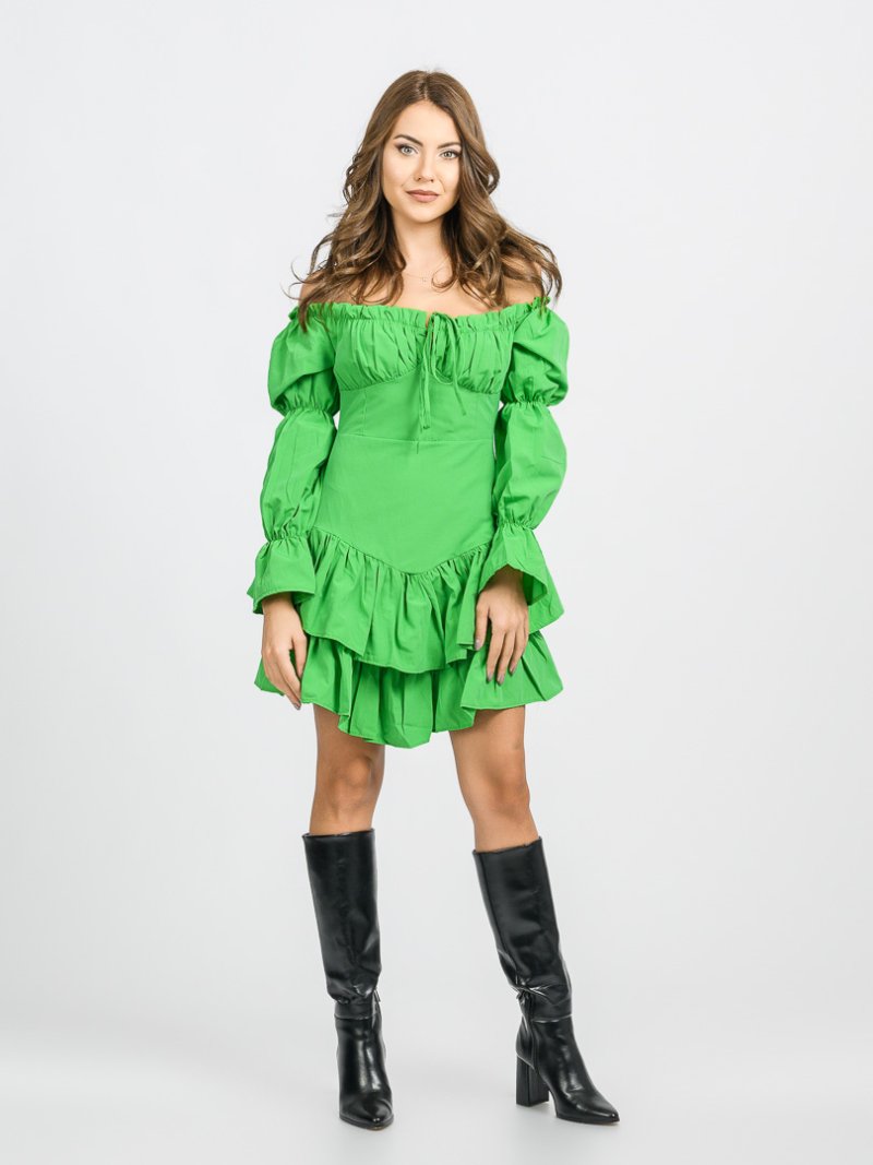 Къса рокля с буфан ръкави This Cute Thing Зелена