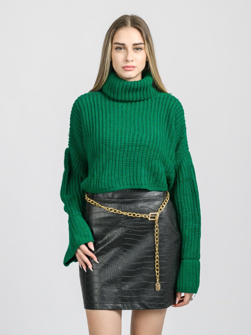 Дамски къс пуловер поло Warm Зелен