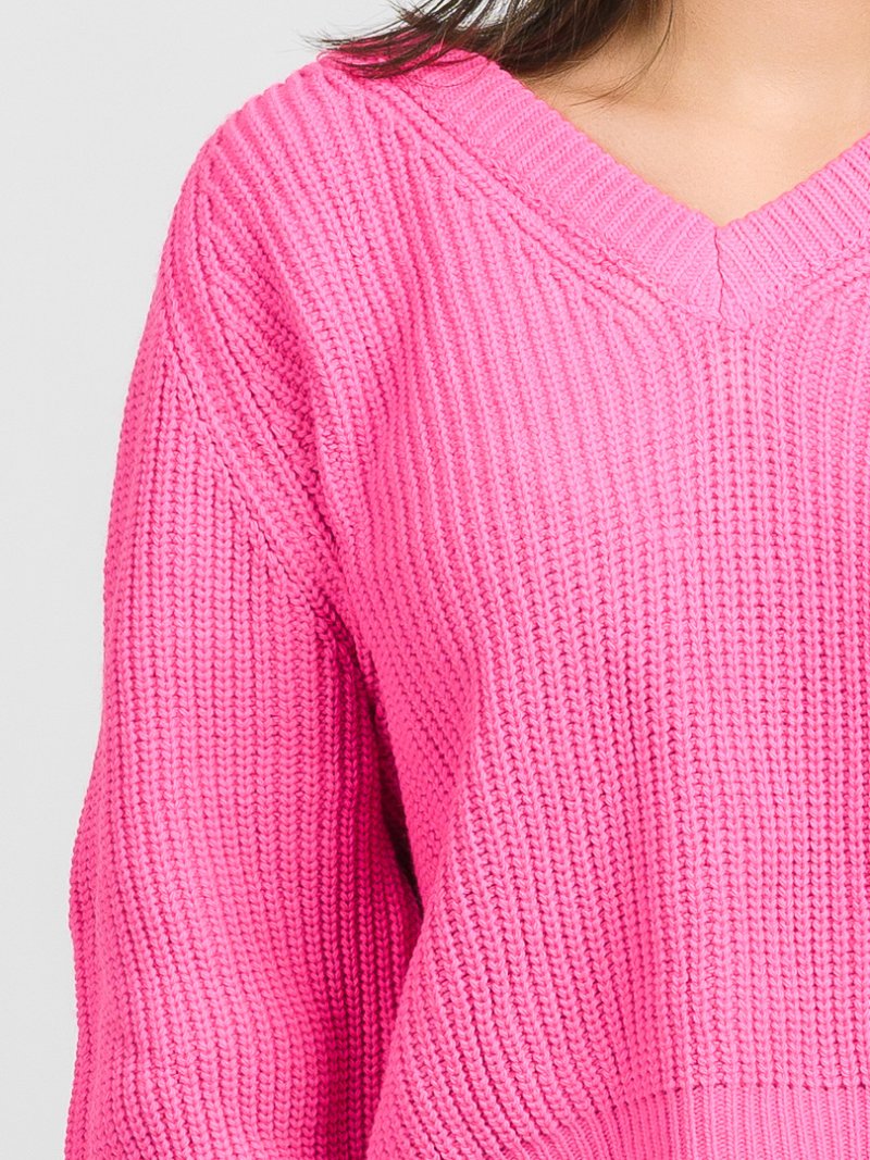 Дамски пуловер с V-образно деколте Розов